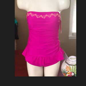 Hula Honey Runched One Piece Swimsuit Med Pink SW9